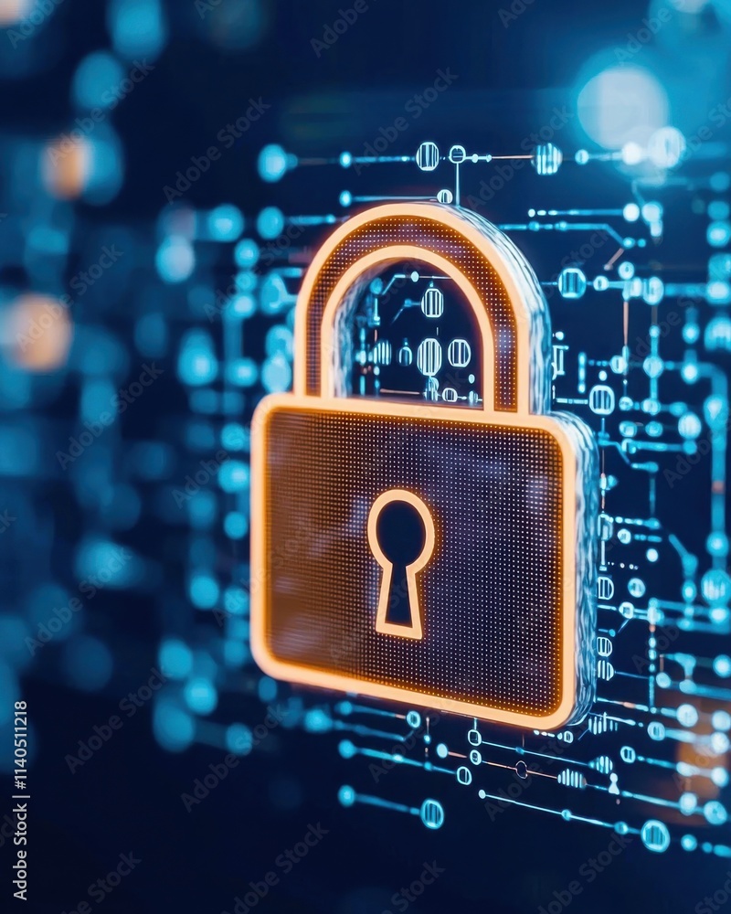 Poster digital security concept with lock symbol representing online protection and data privacy in a techn