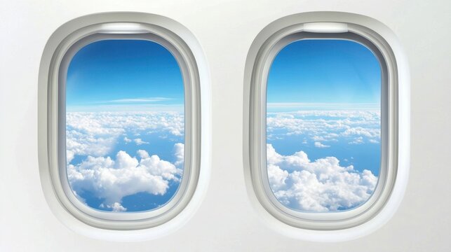 Visualization of airplane window views, capturing the interior and exterior.