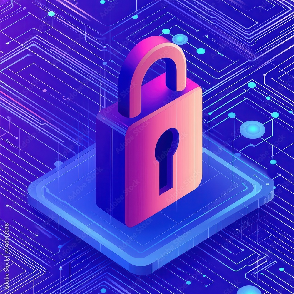 Poster secure digital lock icon on abstract tech background representing cybersecurity and data protection 