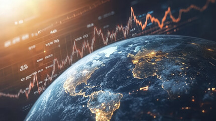 Rising Economy Chart Over Earth - Business Mockup