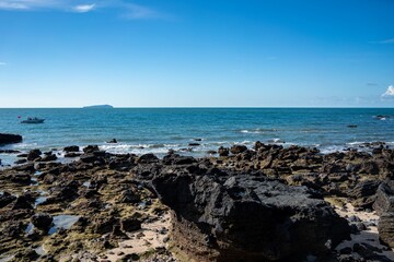 Exploring Crocodile Mountain at Weizhou Island in Beihai, Guangxi on a clear sunny day