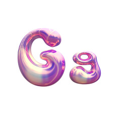 Purple blue plastic 3D balloon bubble letter G, latex glossy texture