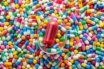 Surreal image of pills floating in water
