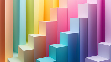 Modern 3D abstract background with colorful geometric steps and a rainbow gradient. Perfect for creative, vibrant, and futuristic concepts in design and visuals.