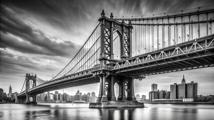 surreal painting of Manhattan bridge in black and white close-up