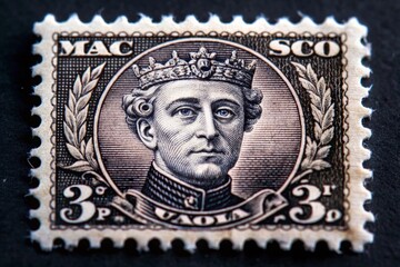 Obraz premium Macro Postal Stamp Photography: Close-up Detail of Postage Stamp on Black, White & Clear Backgrounds