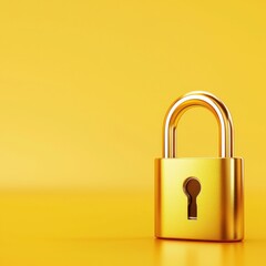 Fototapeta premium Golden Padlock On Bright Yellow Background Symbolizing Security, Safety, Protection, Confidentiality, and Trust In Digital Or Physical Contexts For Various Uses