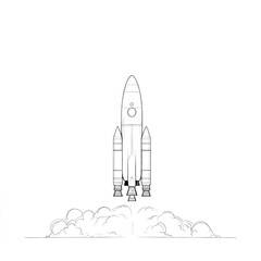 Fototapeta premium Line Art of a Rocket Launching into Sky