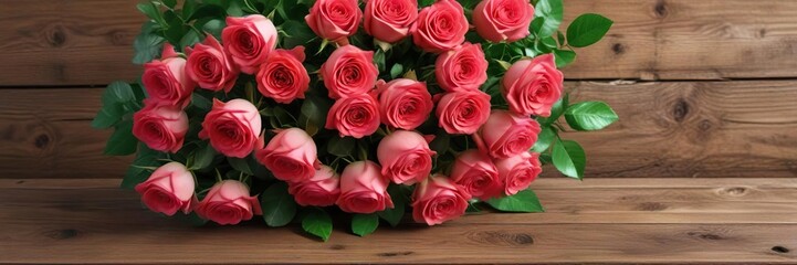 Obraz premium rose bouquet with greenery on wooden background, nature-inspired, autumnal