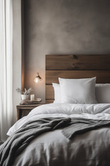 Minimalist Cozy Rustic Bedroom with Light White and Grey Interior Aesthetics