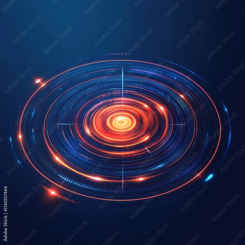 Poster vibrant swirling circular patterns in digital space representing energy, motion, and technology in a