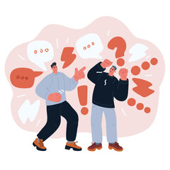 Cartoon vector illustration of two men arguing with each other, symbolizing conflict, tension, and disagreement.