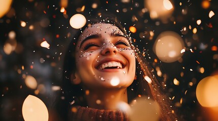 Sparkling confetti filling the air during a New Year celebration 
