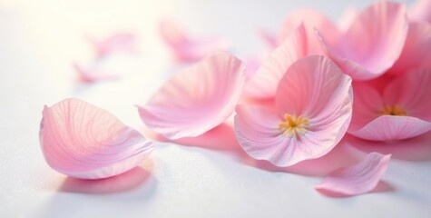 Soft petals gently falling on a white surface delicate petals falling, texture, soft
