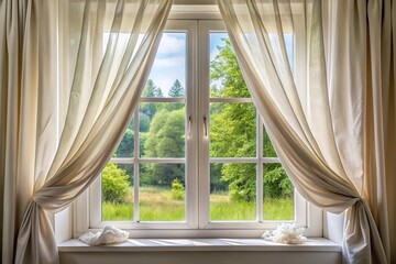 Swaying curtain in panoramic window