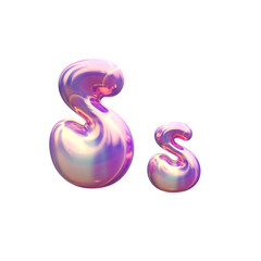 Purple blue plastic 3D balloon bubble letter S, latex glossy texture