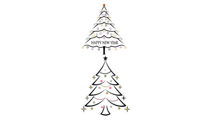 A festive Happy New Year tree adorned with shimmering ornaments, twinkling lights, and celebratory decorations.