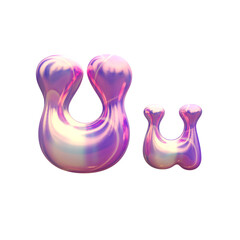 Purple blue plastic 3D balloon bubble letter U, latex glossy texture