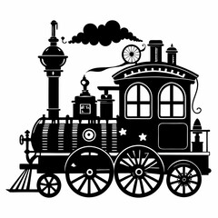 Fototapeta premium Steampunk Christmas Victorian vintage steam engine train Black silhouette