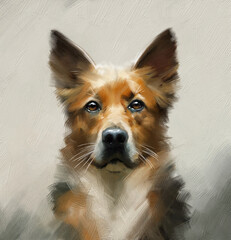 Naklejka premium Portrait of a dog, close up of a dog, completely fictional character, oil paintings, fine art, artwork