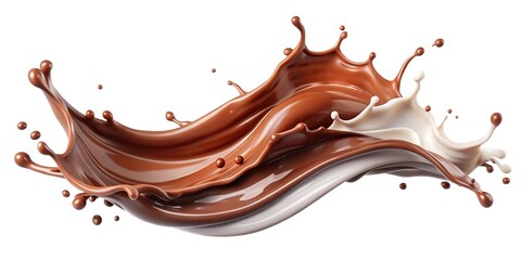 Splash of chocolate in white and brown with cutout path