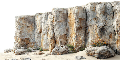 Rocky cliff with vegetation isolated on transparent background
