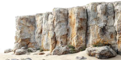 Rocky cliff with vegetation isolated on transparent background