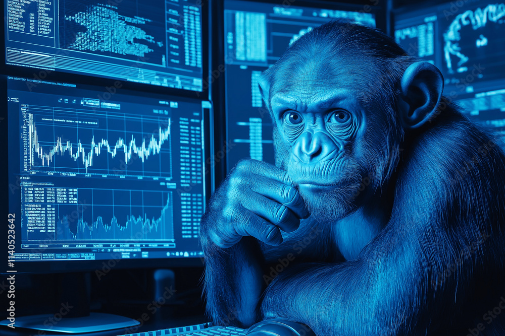 Aufkleber analyst immersed in data analysis, deep in thought at a high-tech workstation. generative ai