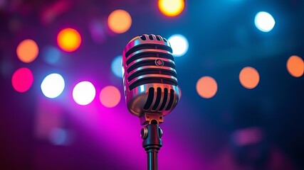 Microphone Bokeh Lights Comedy Show Poster Design