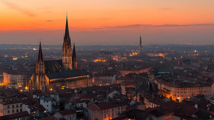 Naklejka premium Sunset Cityscape Illustration