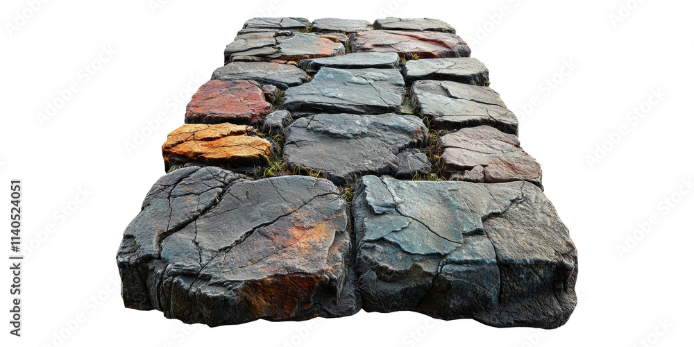 Poster row of cobblestone bricks isolated on transparent background