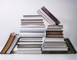 stack of books, piles of books on white background