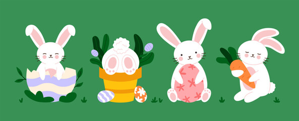 Obraz premium White Easter rabbits with eggs
