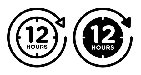 12 Hours clock Icons pack in outlined and flat versions