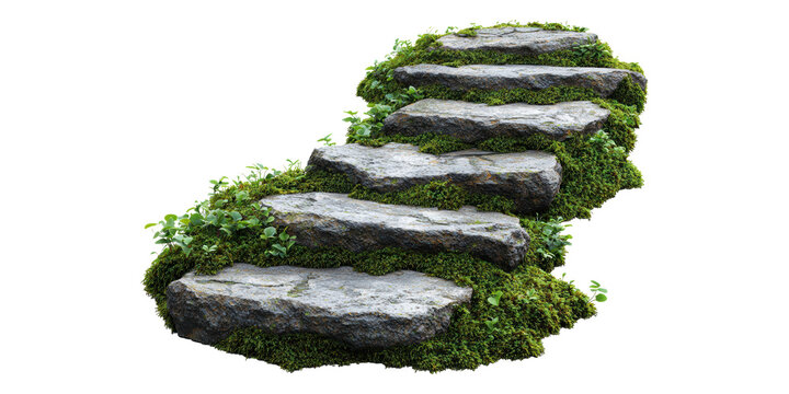 Stone pathway with moss isolated on transparent background