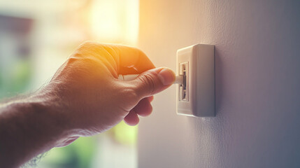 Closeup of hand plugging the cable into the wall electricity socket. house or home cord connect technology power equipment, voltage danger safety.