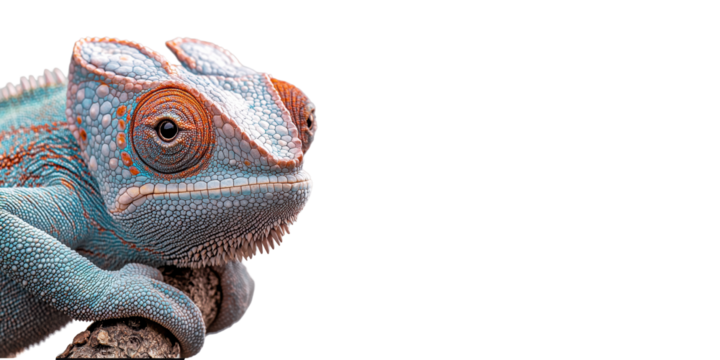 Colorful chameleon close-up isolated on transparent background