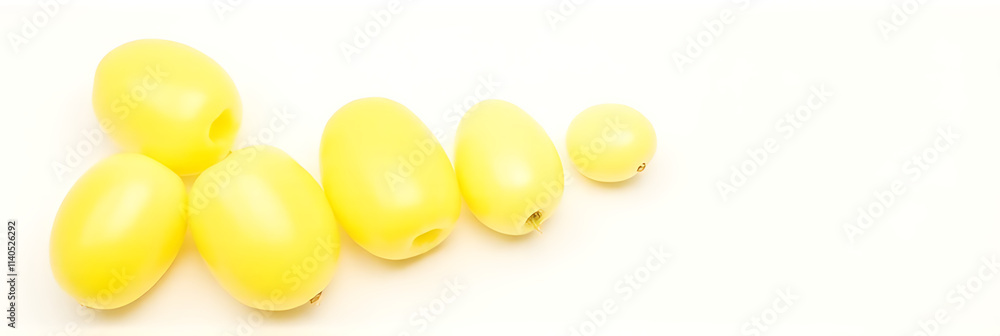 Poster Yellow cherry tomatoes are arranged in a diagonal pattern on a white background to create a minimalist design._00004_