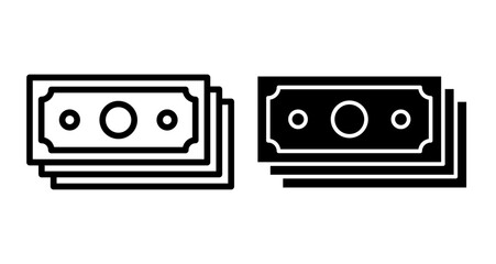 Cash Icons pack in outlined and flat versions