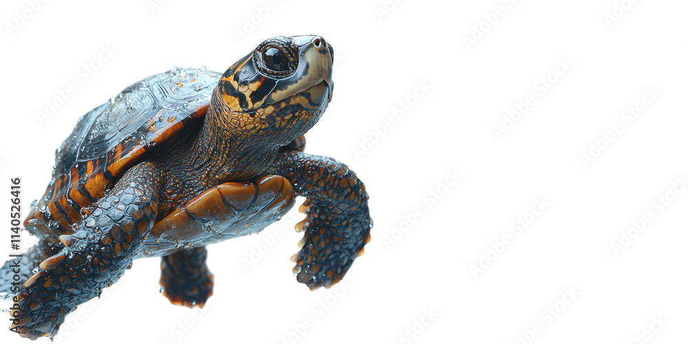 Poster turtle swimming isolated on transparent background