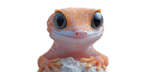 Cute orange gecko staring directly isolated on transparent background