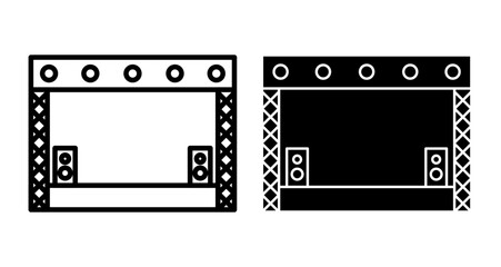 Concert stage Icons pack in outlined and flat versions