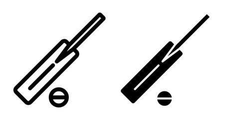 Cricket bat and ball Icons pack in outlined and flat versions