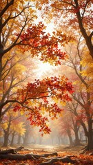 Golden hues and crimson shades dance across the autumn leaves on a tree branch, autumn leaves, natural scenery, tree