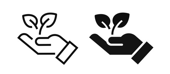 Plant in hand line and flat icon. Vector