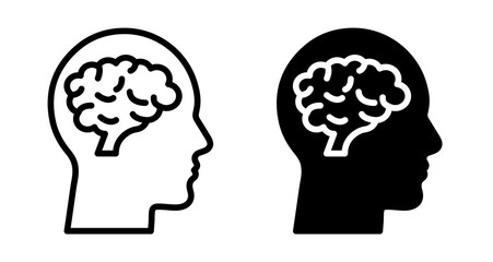 Human brain Icons pack in outlined and flat versions