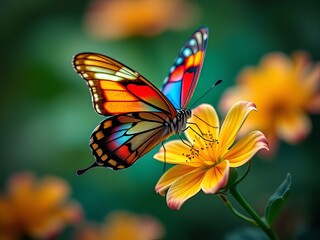 Vibrant Butterfly on Delicate Flower Macro Photography