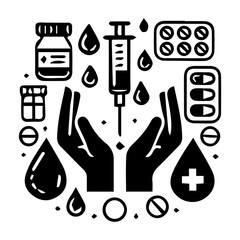 Medication Icon Hand drawn illustration black and white