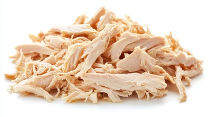 Shredded Chicken Pile on White Background for Culinary Use