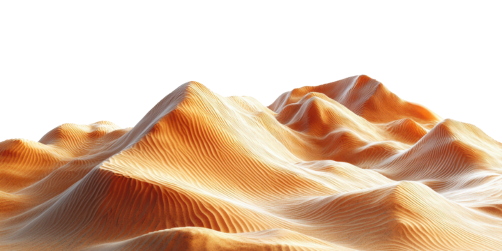 Abstract desert sand dunes with wavy patterns isolated on transparent background